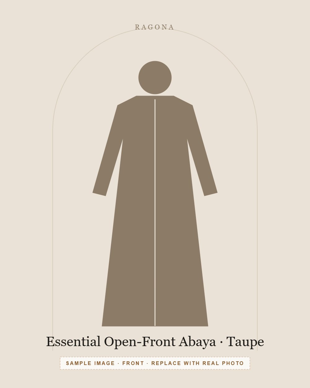 Essential Open-Front Abaya in Taupe — front view (sample image)