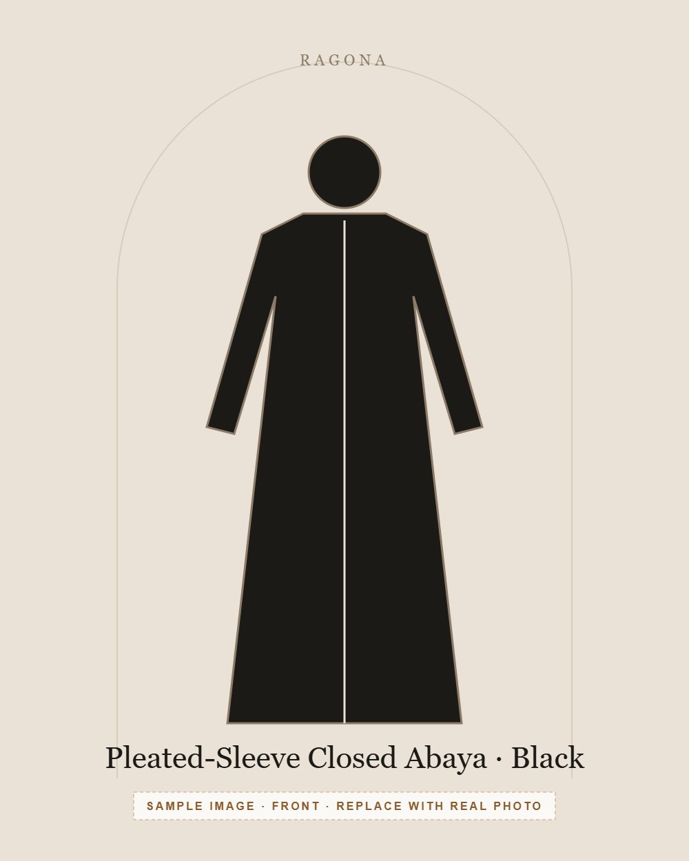 Pleated-Sleeve Closed Abaya in Black — front view (sample image)