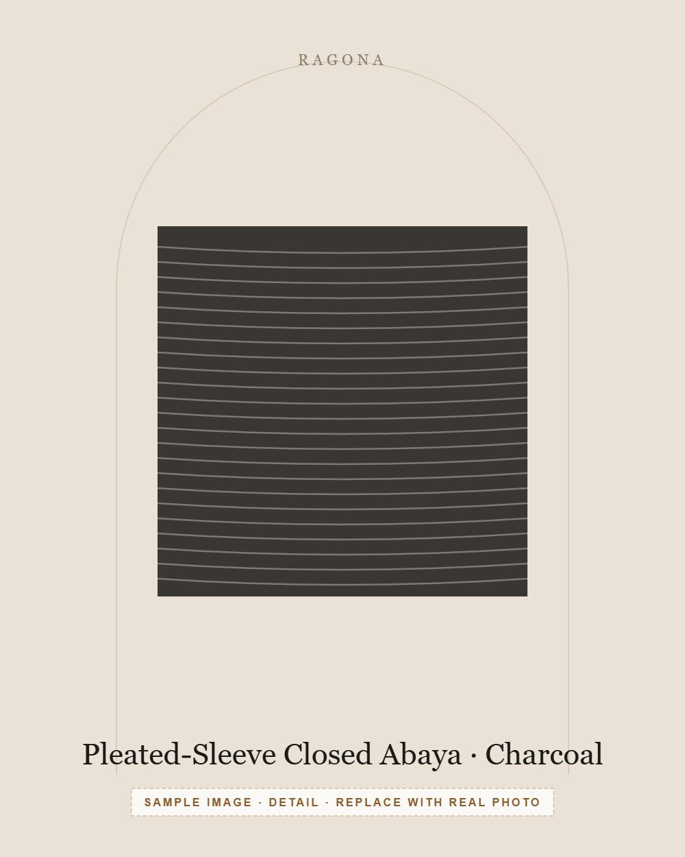 Pleated-Sleeve Closed Abaya in Charcoal — detail view (sample image)