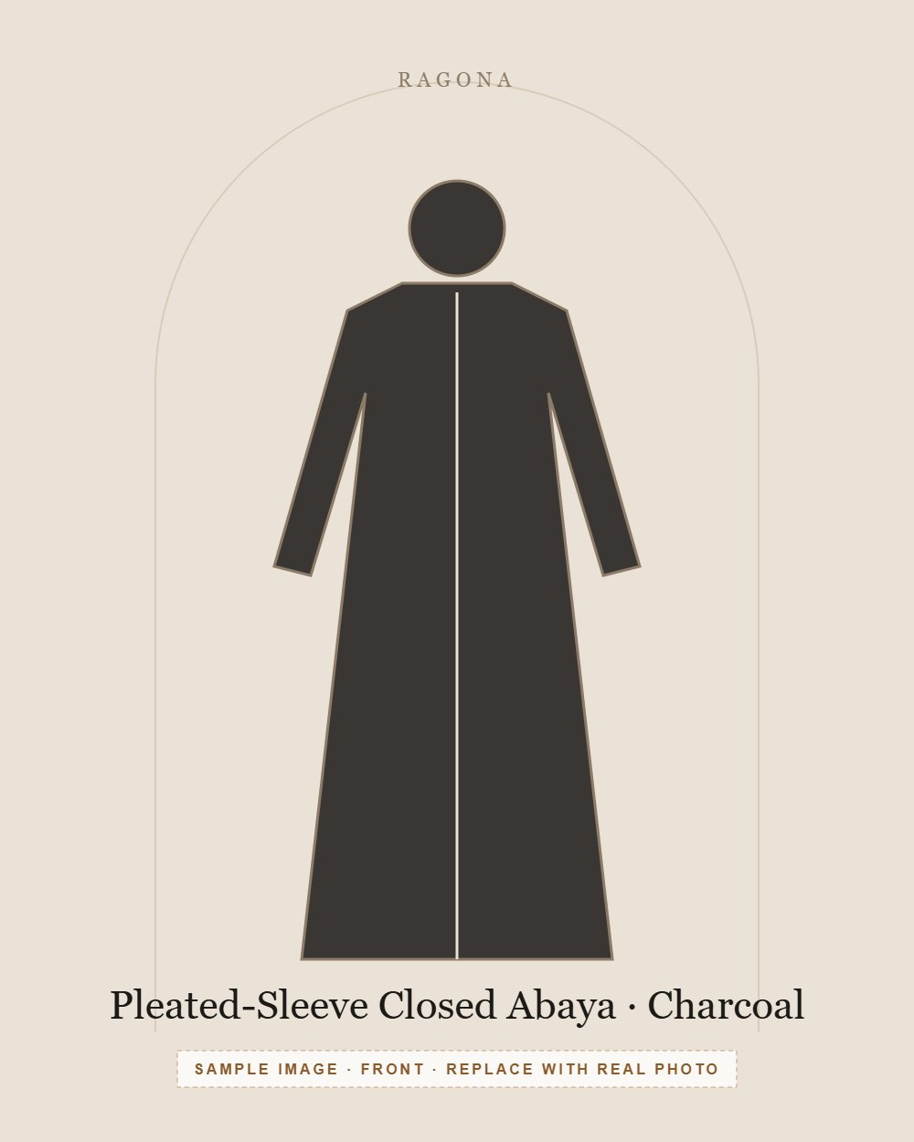 Pleated-Sleeve Closed Abaya in Charcoal — front view (sample image)