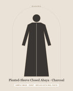 Pleated-Sleeve Closed Abaya in Charcoal — front view (sample image)