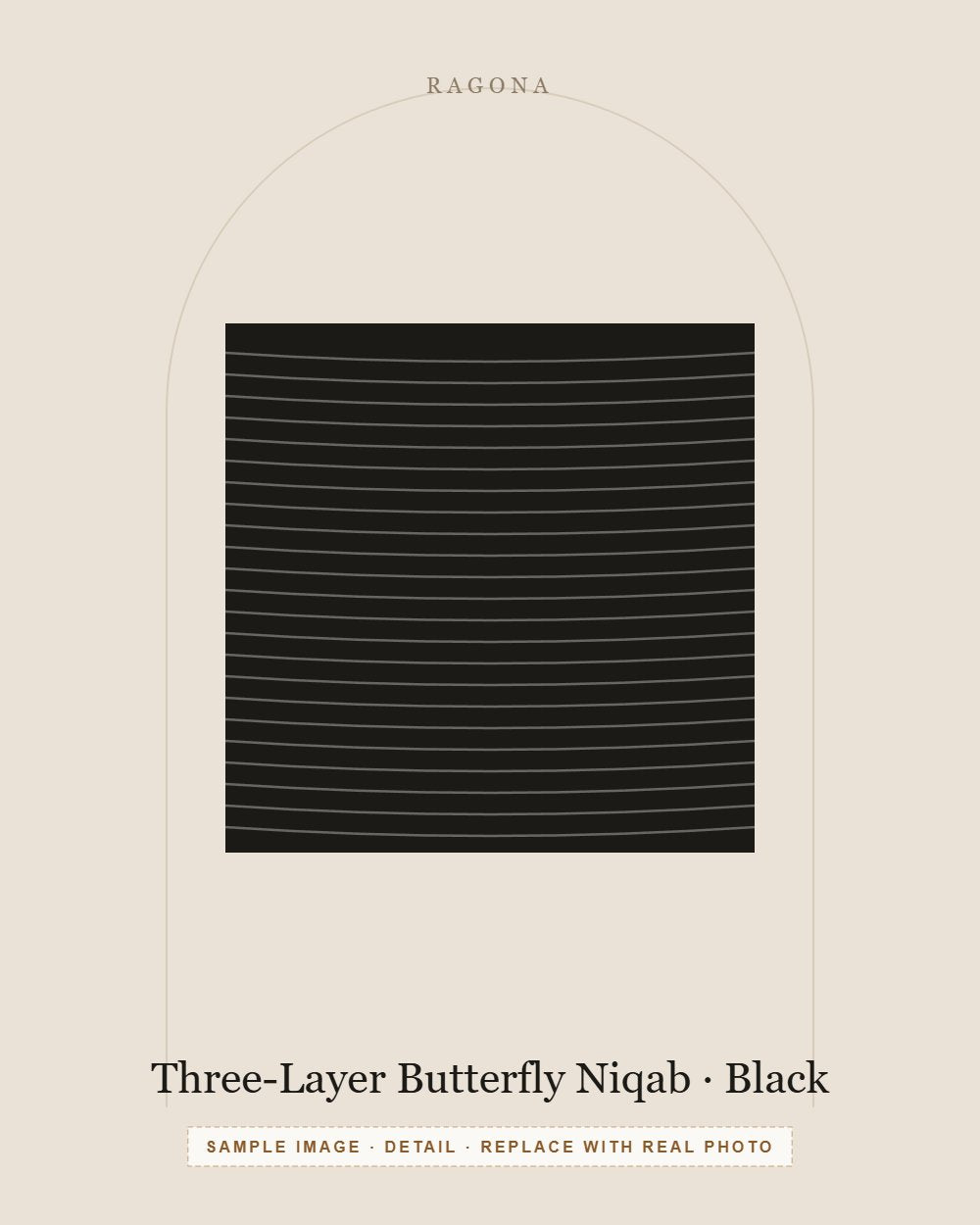 Three-Layer Butterfly Niqab in Black — detail view (sample image)