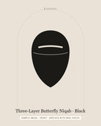 Three-Layer Butterfly Niqab in Black — front view (sample image)
