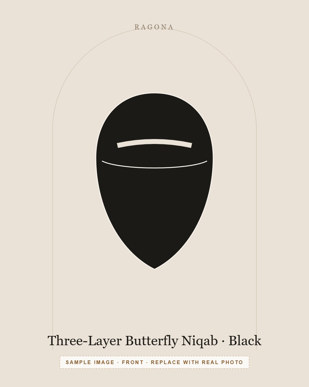 Three-Layer Butterfly Niqab in Black — front view (sample image)