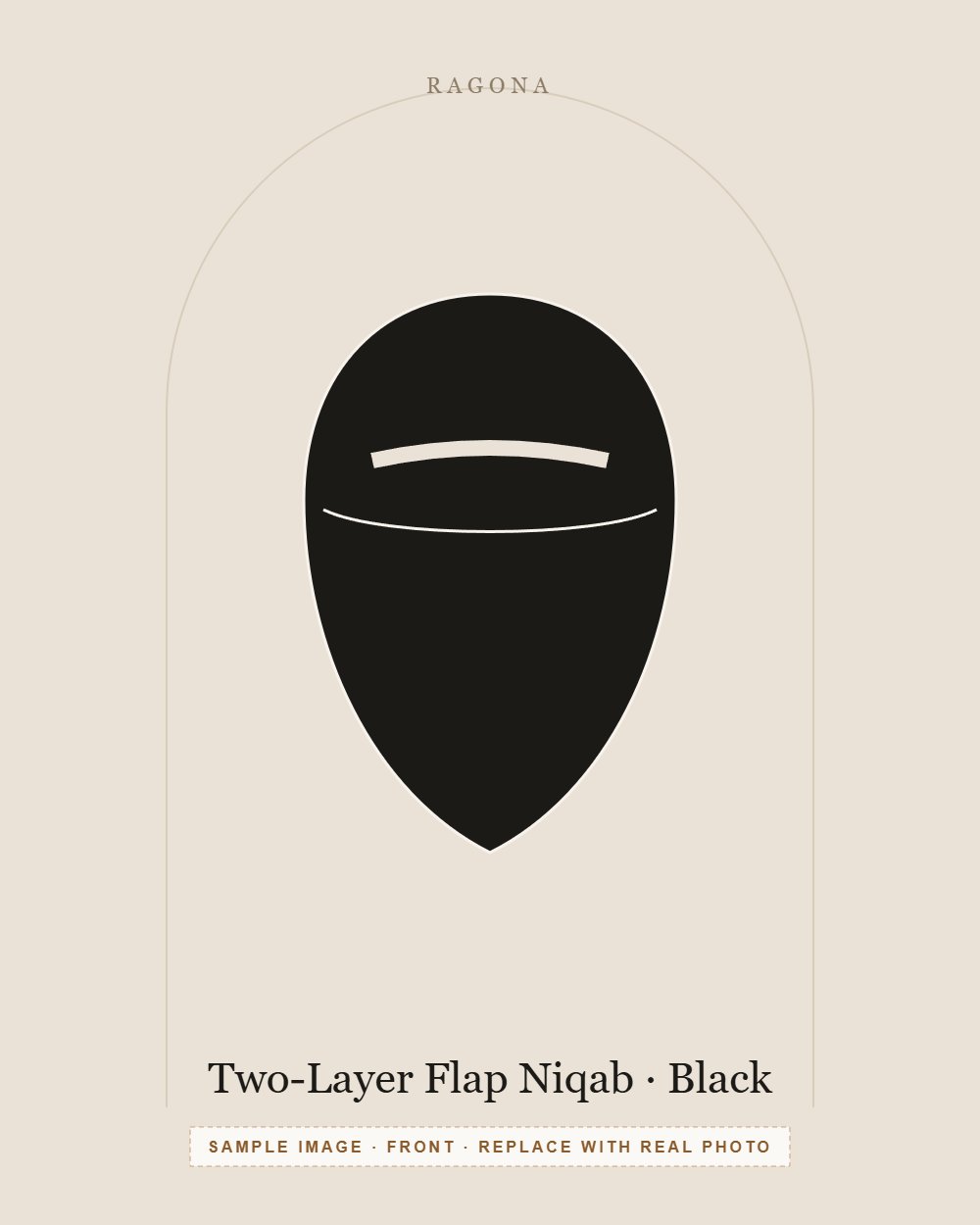 Two-Layer Flap Niqab in Black — front view (sample image)
