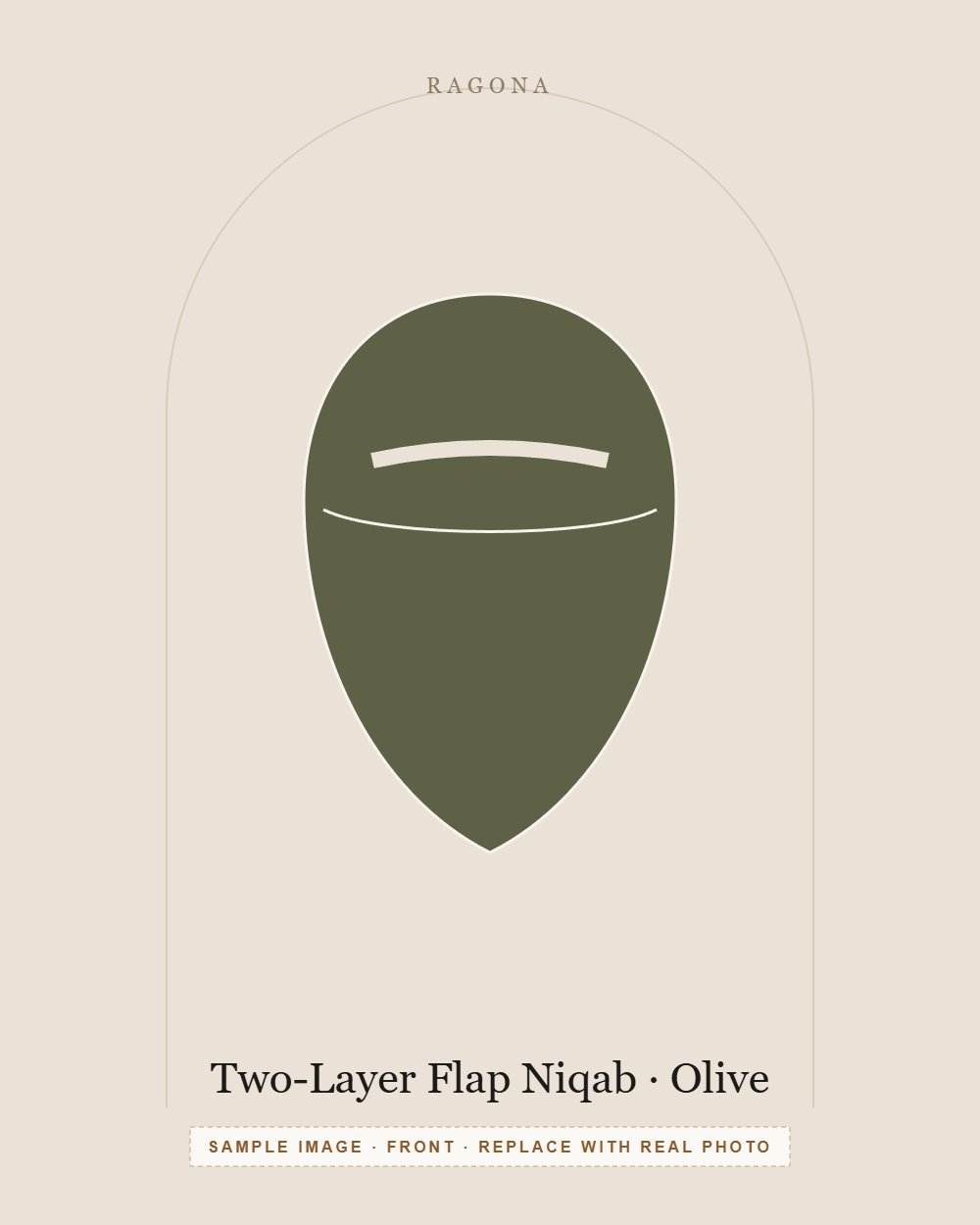 Two-Layer Flap Niqab in Olive — front view (sample image)